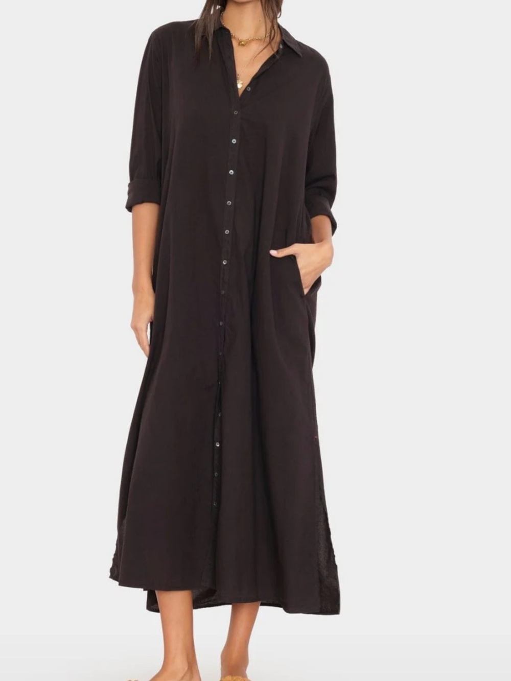 XIRENA Boden Shirt Dress Black Button Down Long Sleeve Maxi Style X4CTP11 Size S
